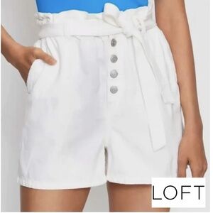 LOFT White Paperbag High Waisted Belted Denim Shorts NWT